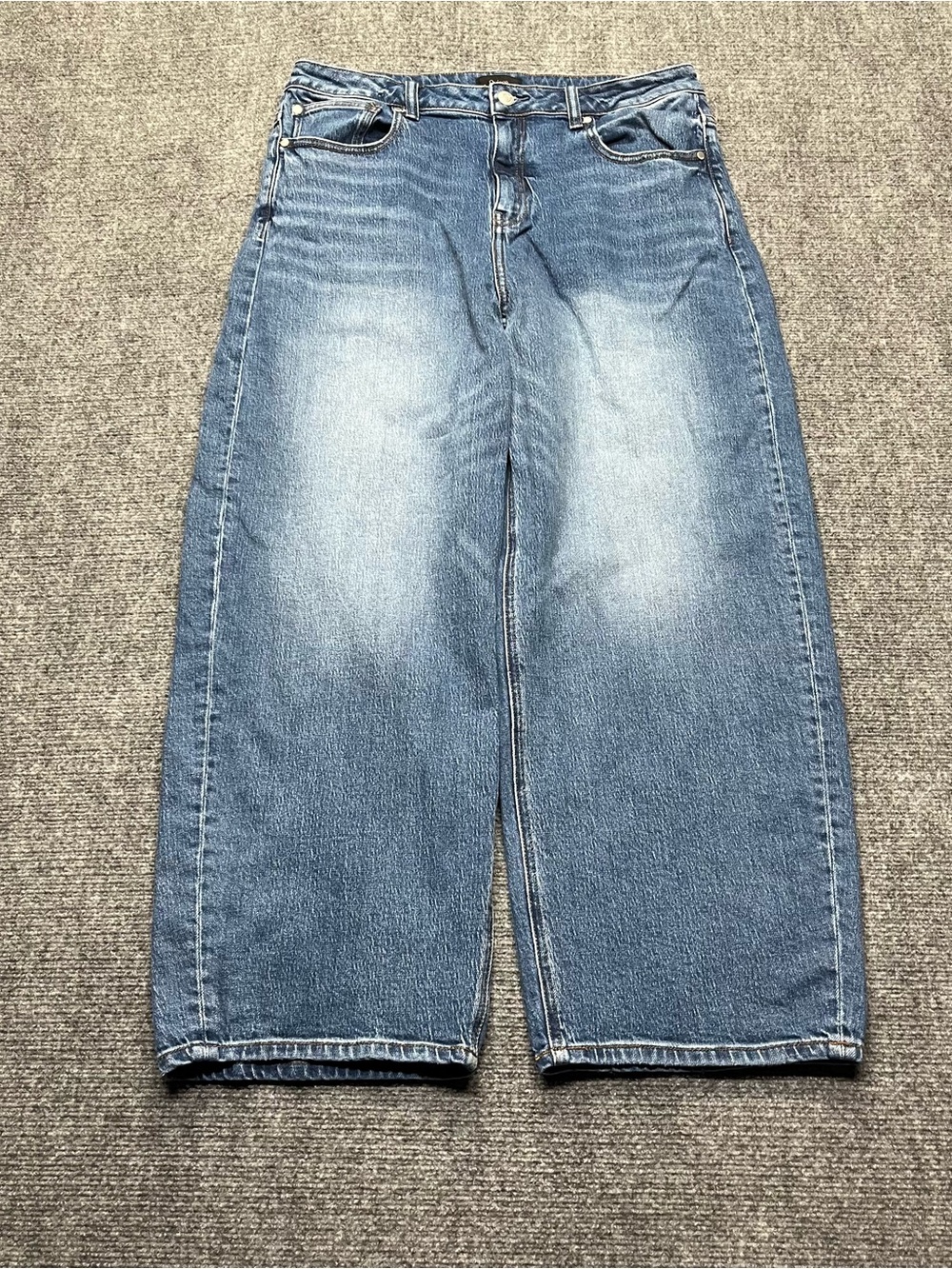 Quince Jeans Womens 32 Atlantic Blue Med Wash Bella Stretch Barrel Boho Denim